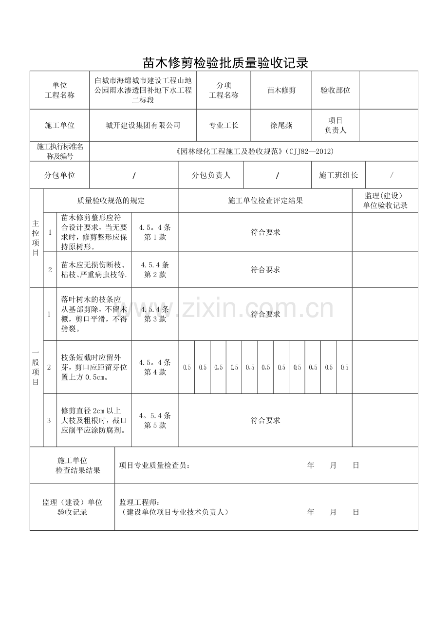 苗木修剪检验批质量验收记录.doc_第1页