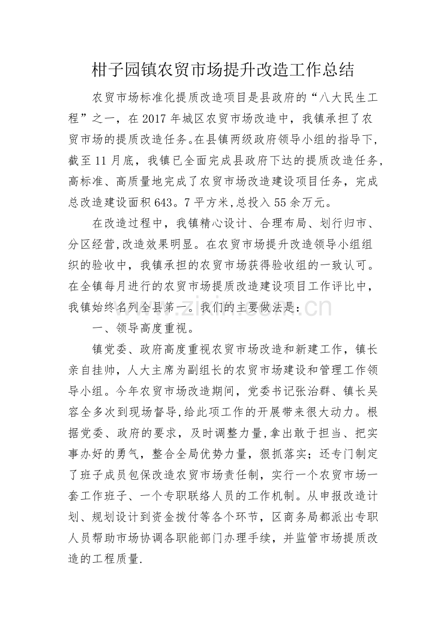 柑子园镇农贸市场提升改造工作总结.doc_第1页