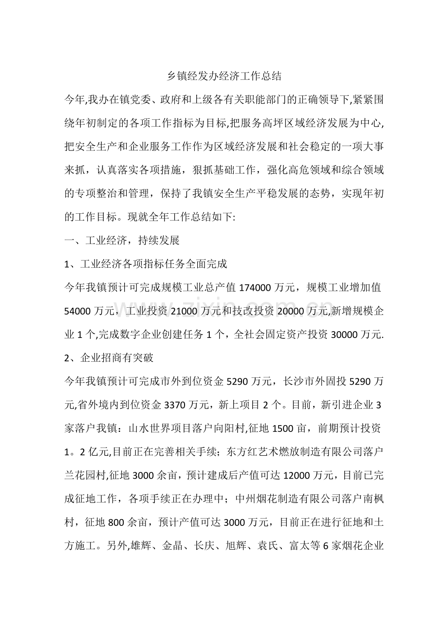 乡镇经发办经济工作总结.docx_第1页