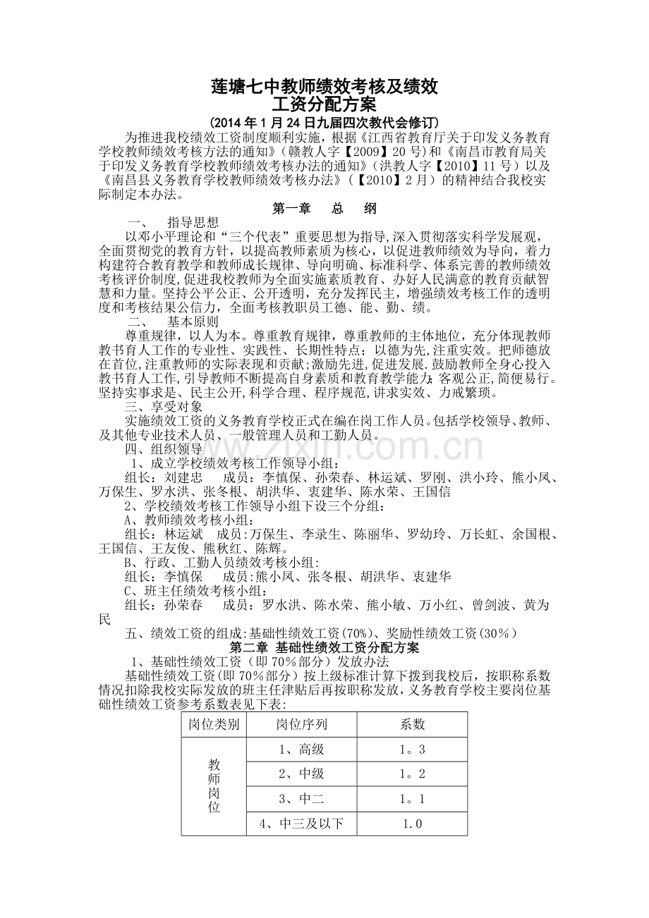 莲塘七中教师绩效考核及绩效.docx_第1页