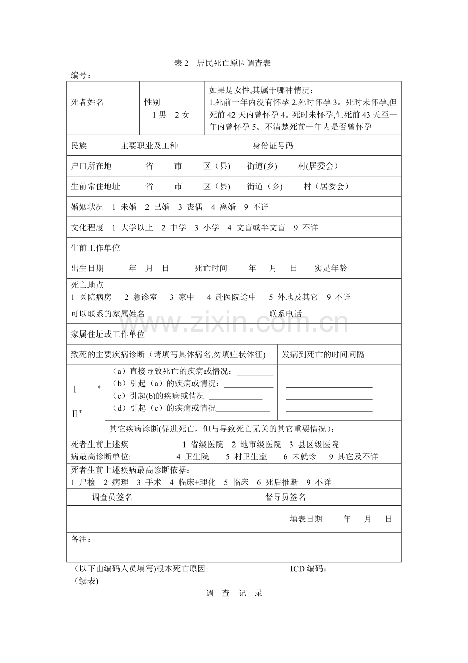 表2--居民死亡原因调查表.doc_第1页