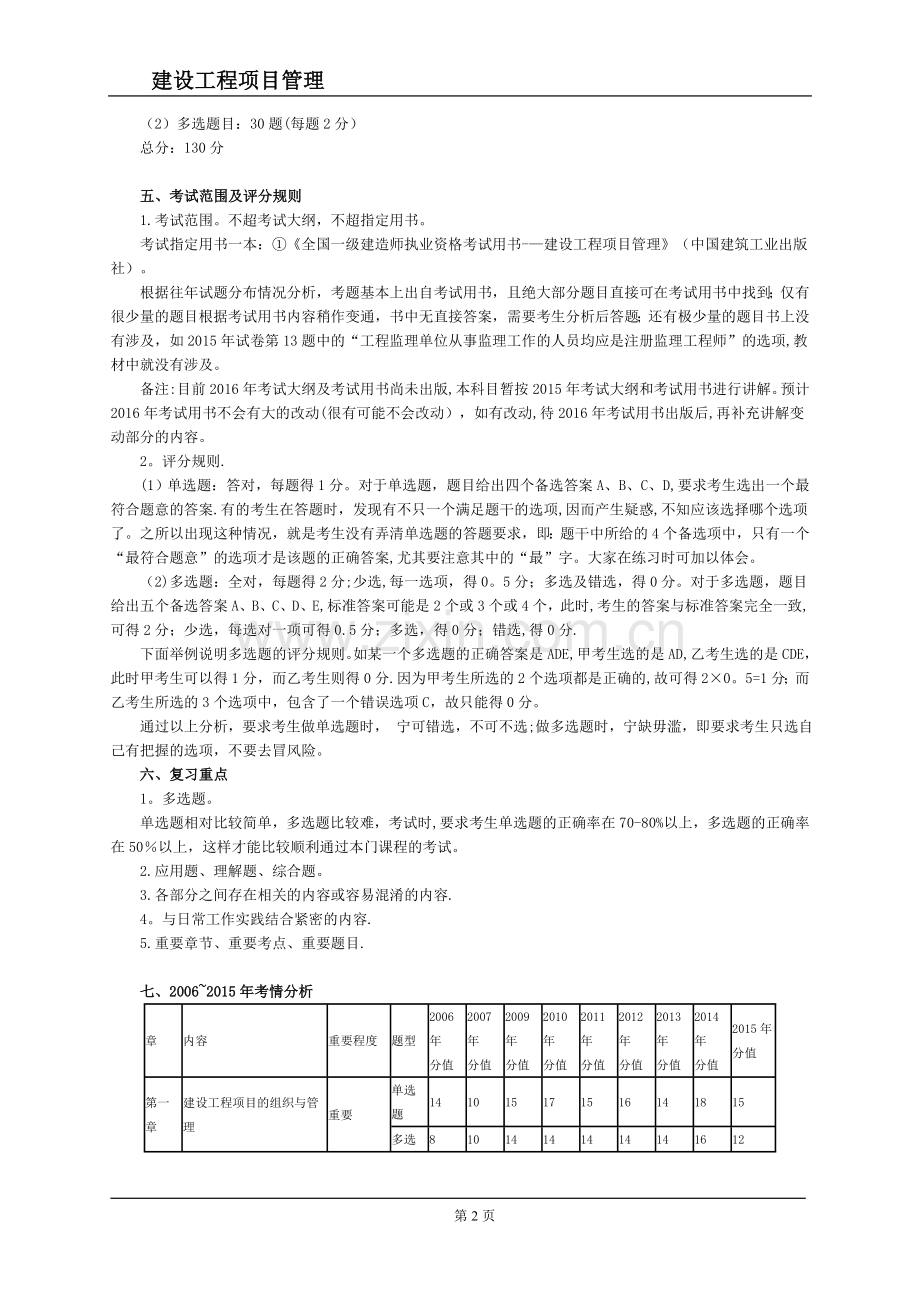一级建造师(管理)考情分析分值分布.doc_第2页