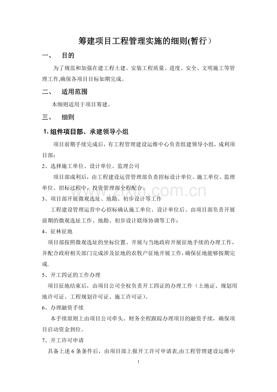 筹建项目工程管理实施的细则.doc_第1页