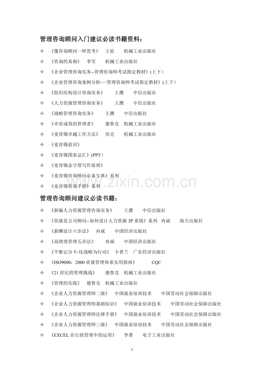管理咨询顾问入门建议必读书籍资料.doc_第1页
