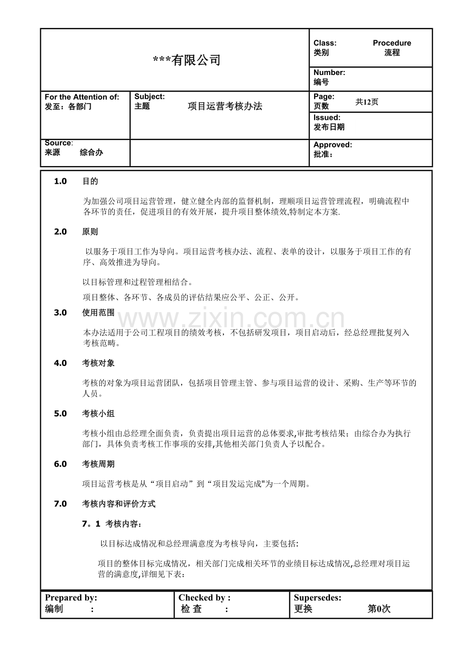 自动化公司项目运营考核办法.doc_第1页