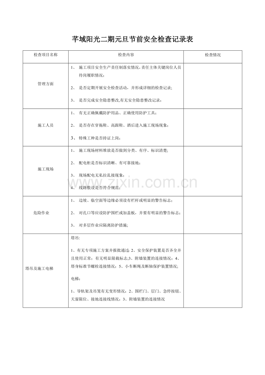 工地安全检查记录表.doc_第1页