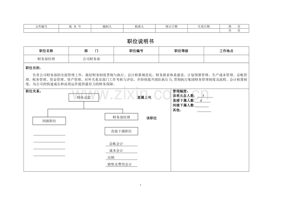 职位说明书--财务部经理.doc_第1页