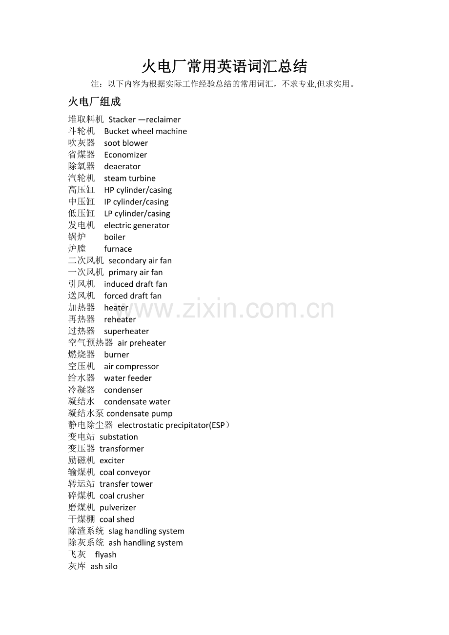 火电厂常用英语词汇总结.doc_第1页