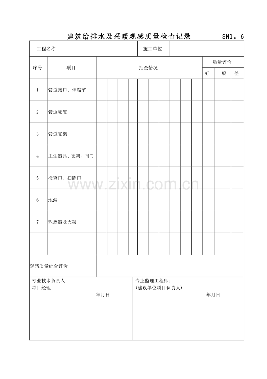建筑给排水及采暖观感质量检查记录.doc_第1页