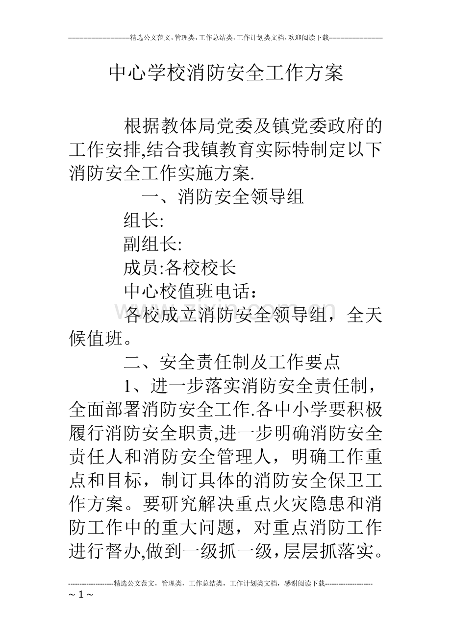 中心学校消防安全工作方案.doc_第1页