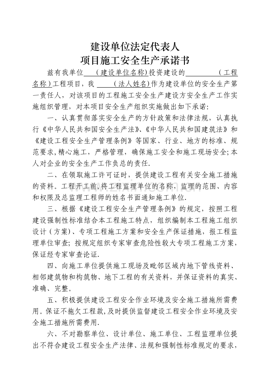 建设单位法定代表人和项目负责人安全生产承诺书.doc_第1页