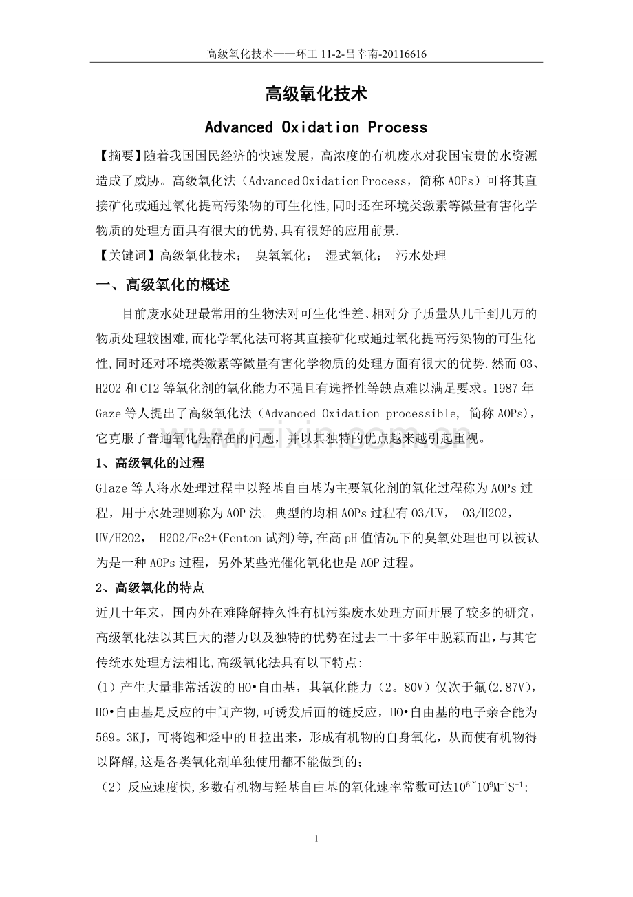 水污染控制工程——高级氧化技术.doc_第1页