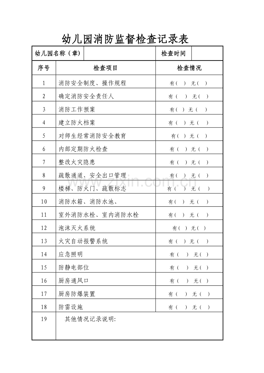 幼儿园消防监督检查记录表.doc_第1页