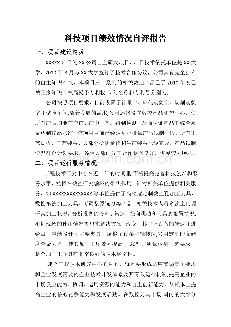 科技项目绩效情况自评报告.doc_第1页