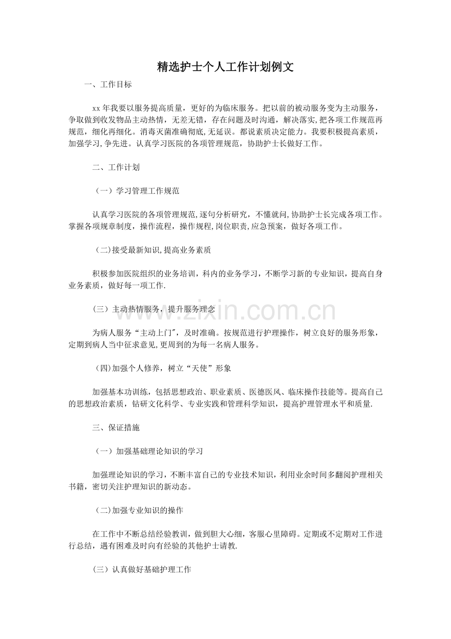 护士个人工作计划例文.doc_第1页