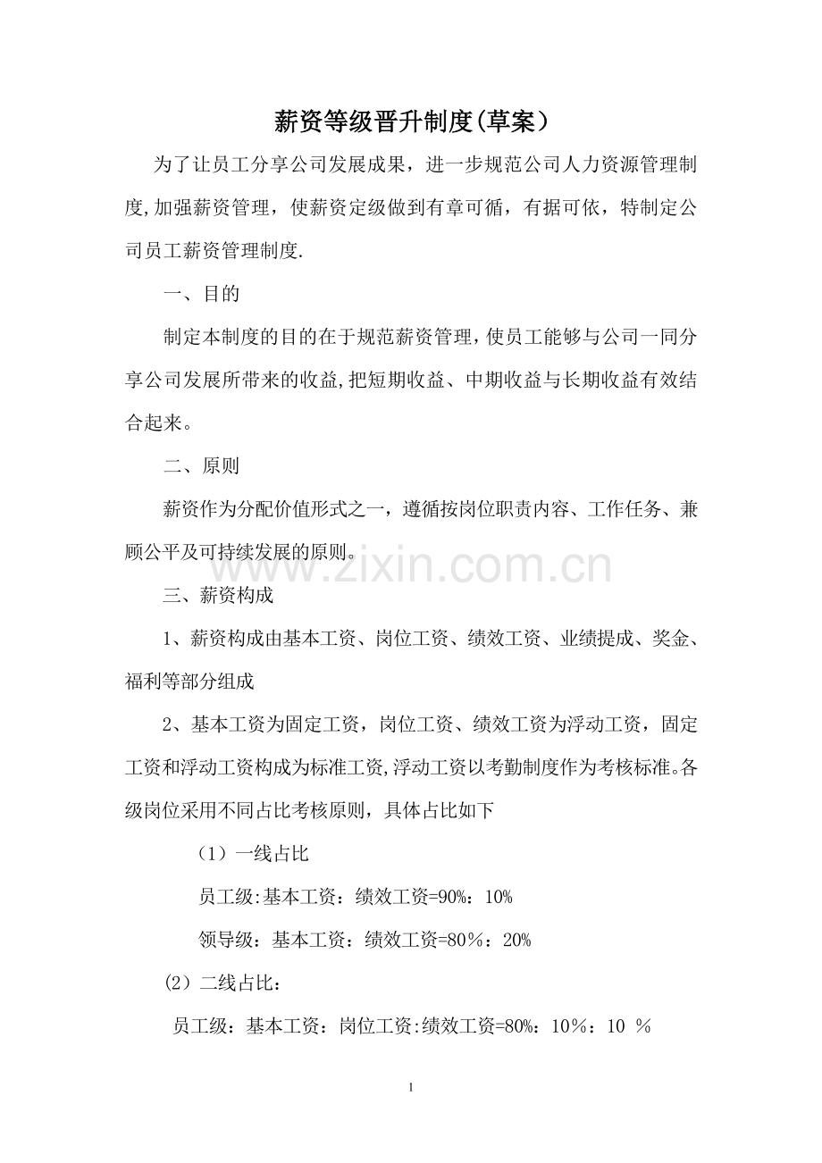 薪资等级晋升制度(附：薪资定级、调整审批表).doc_第1页