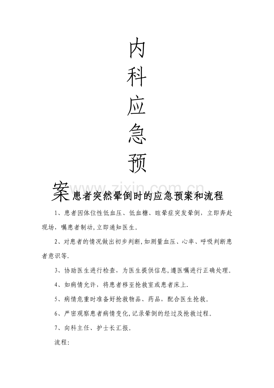 患者突然晕倒时的应急预案和流程.doc_第1页