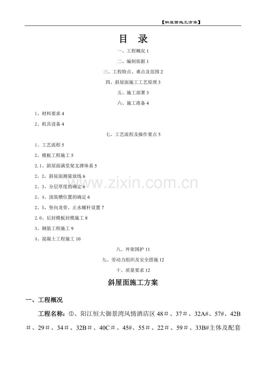 斜坡屋面施工方案(调整新方案).doc_第1页