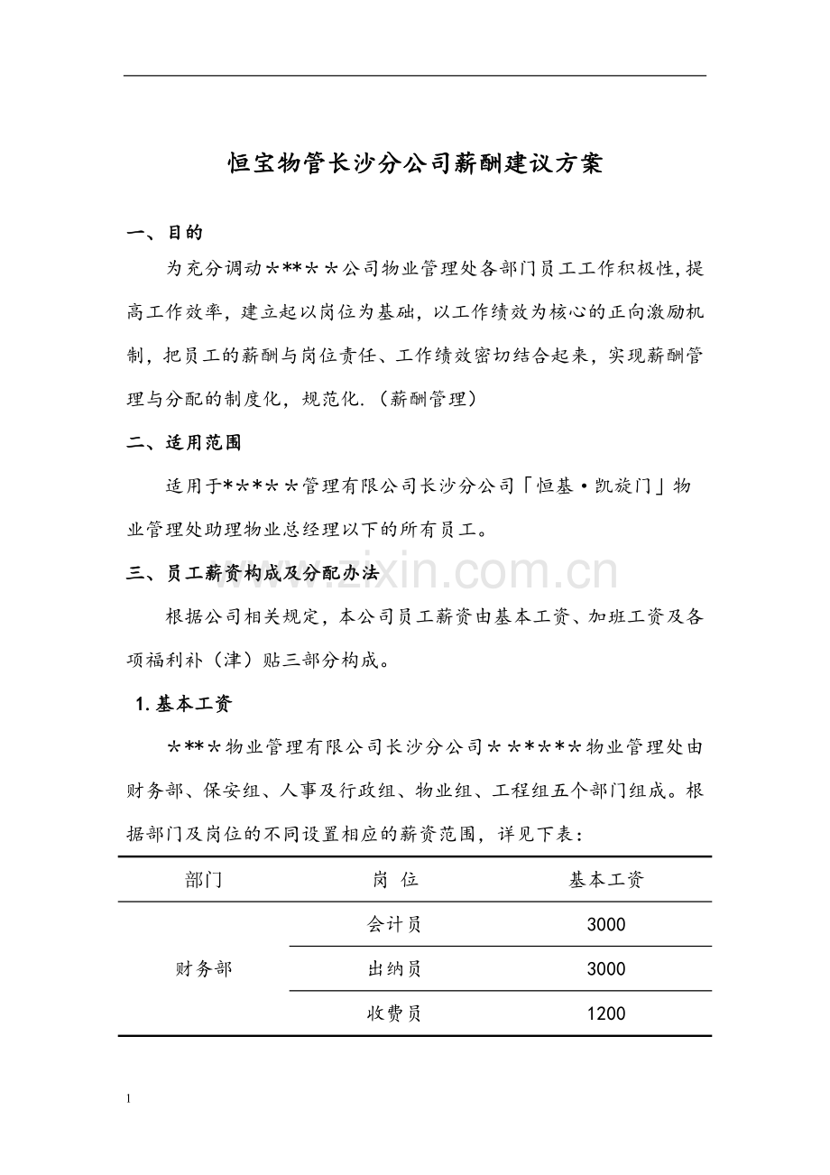 物管公司薪酬建议方案.doc_第1页