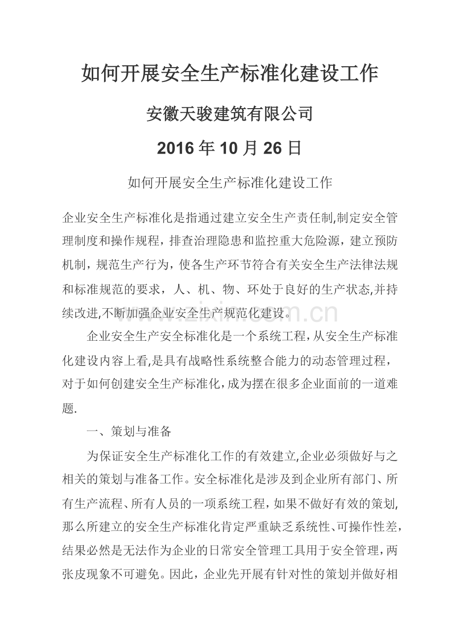 如何开展安全生产标准化建设工作(天骏).doc_第1页