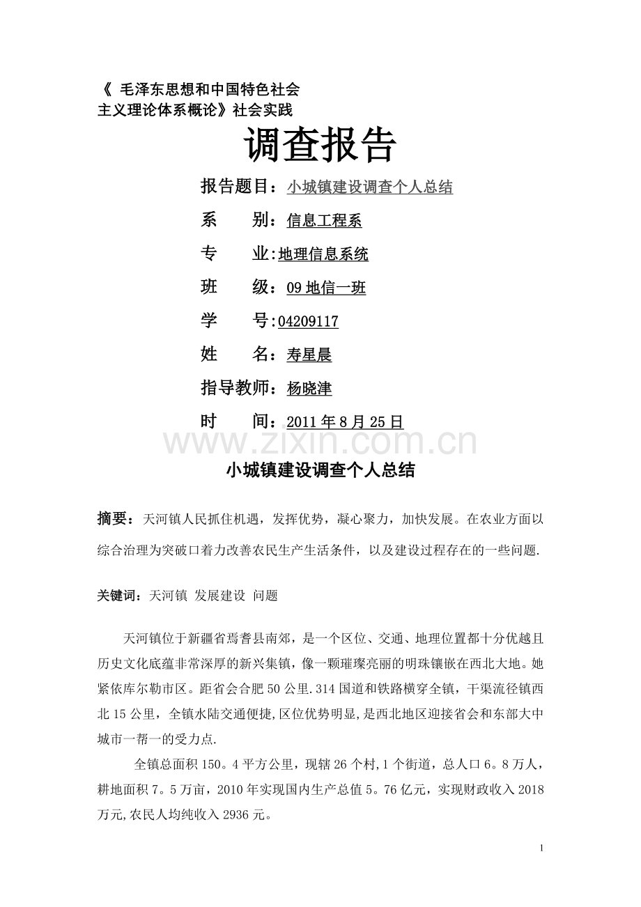 小城镇建设调查个人总结.doc_第1页