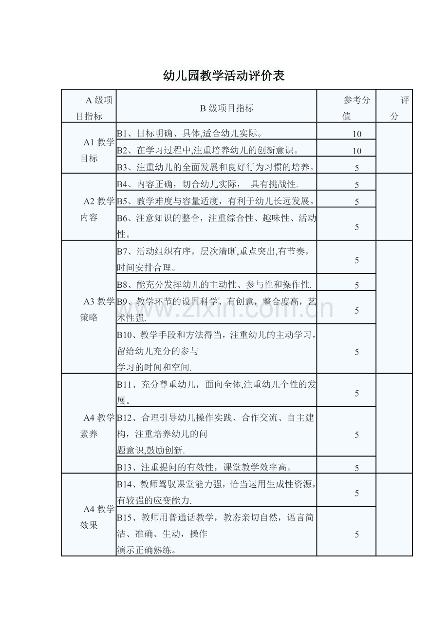 幼儿园教学活动评价表.doc_第1页