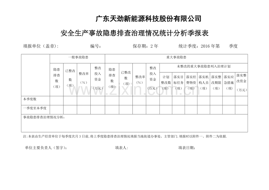 安全生产事故隐患排查治理情况统计分析季报表.docx_第1页