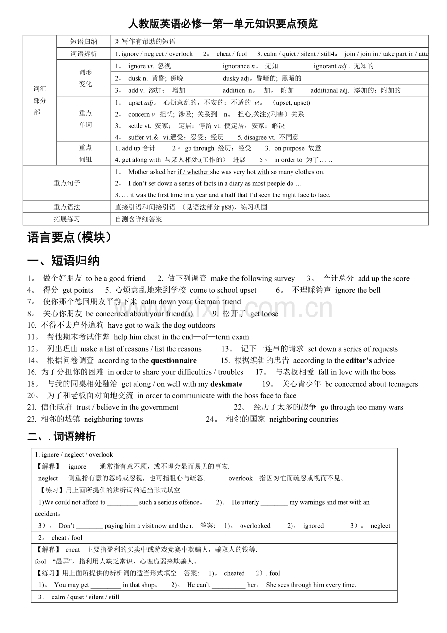 人教版英语必修一知识要点总结.doc_第1页