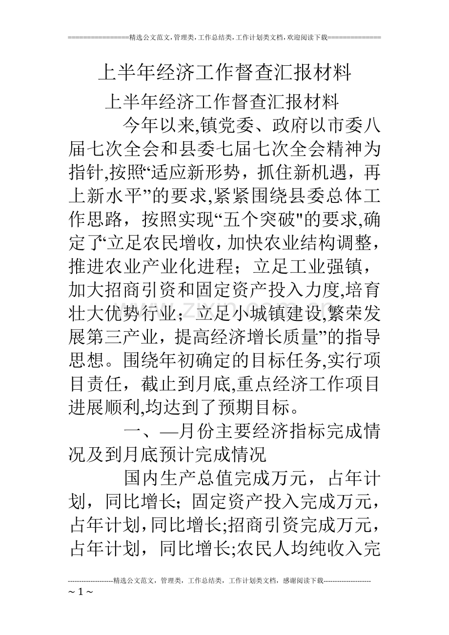 上半年经济工作督查汇报材料.doc_第1页