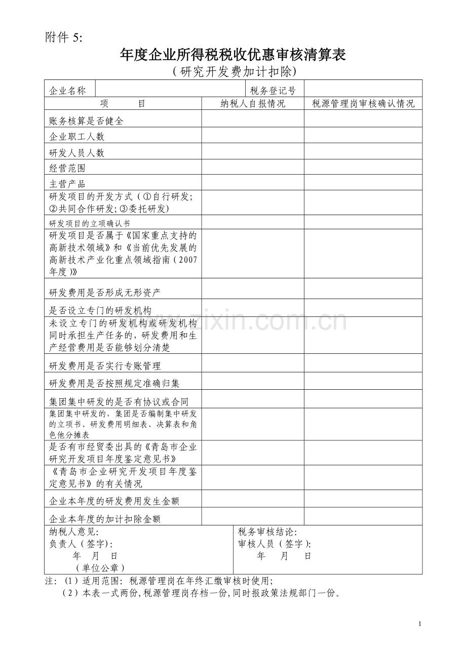 年度企业所得税税收优惠审核清算表.doc_第1页