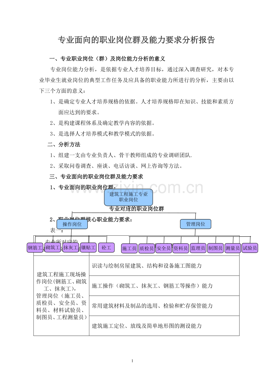 职业岗位(群)及岗位能力分析报告.doc_第1页