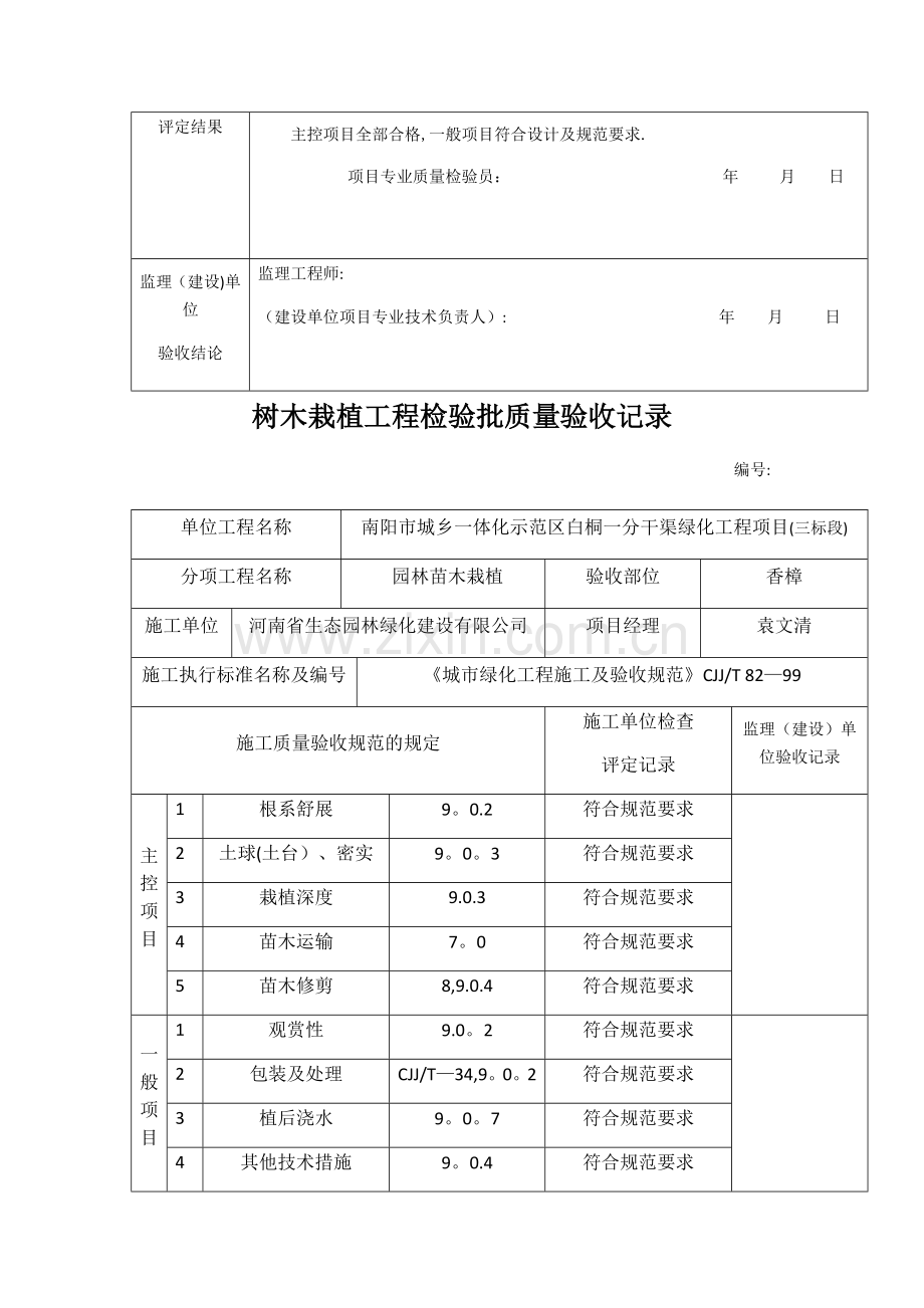 树木栽植工程检验批质量验收记录.doc_第2页