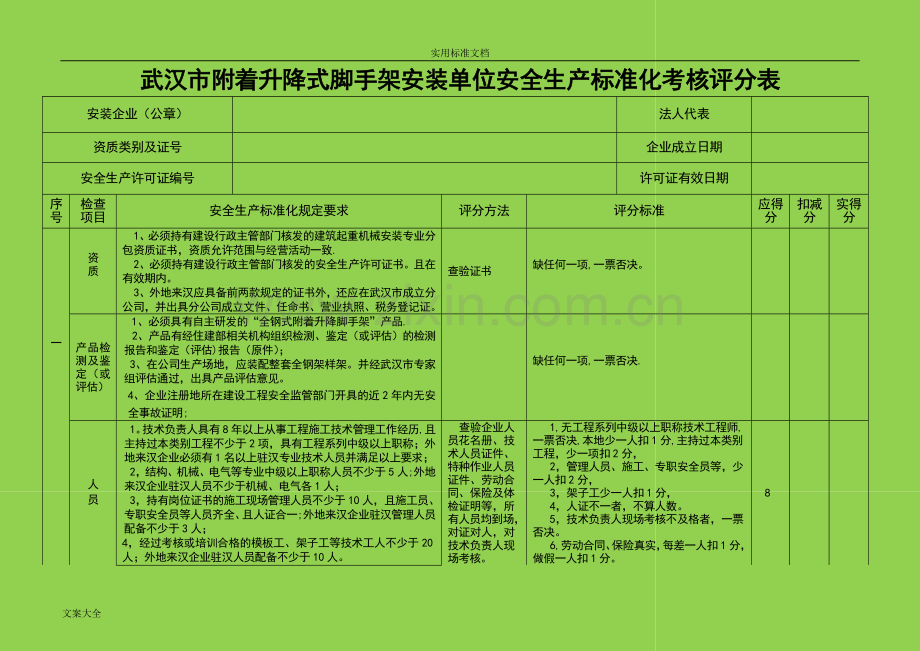 爬架单位实用标准化考核评分表.doc_第1页