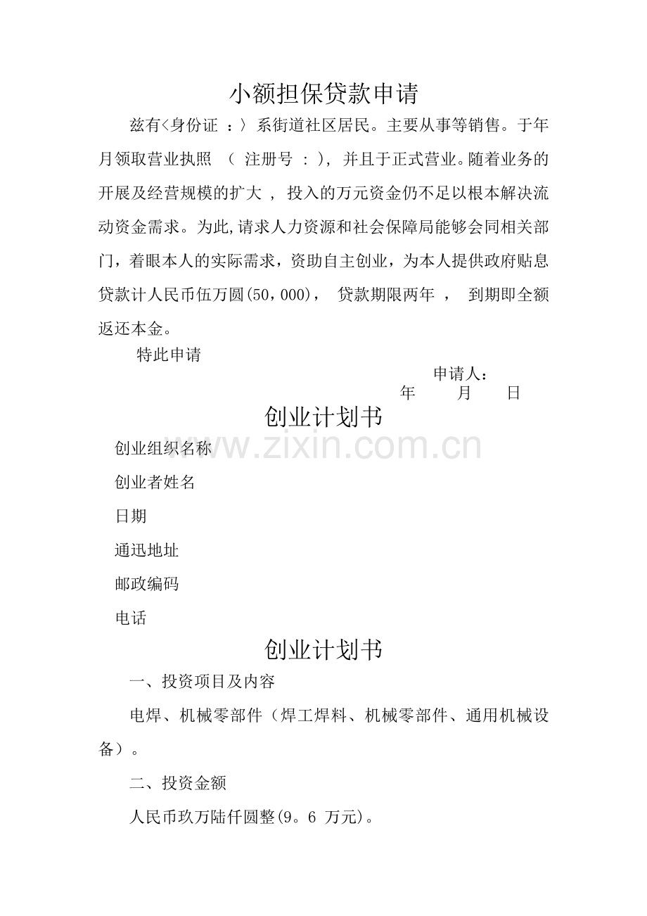 小额担保贷款创业计划书.doc_第1页