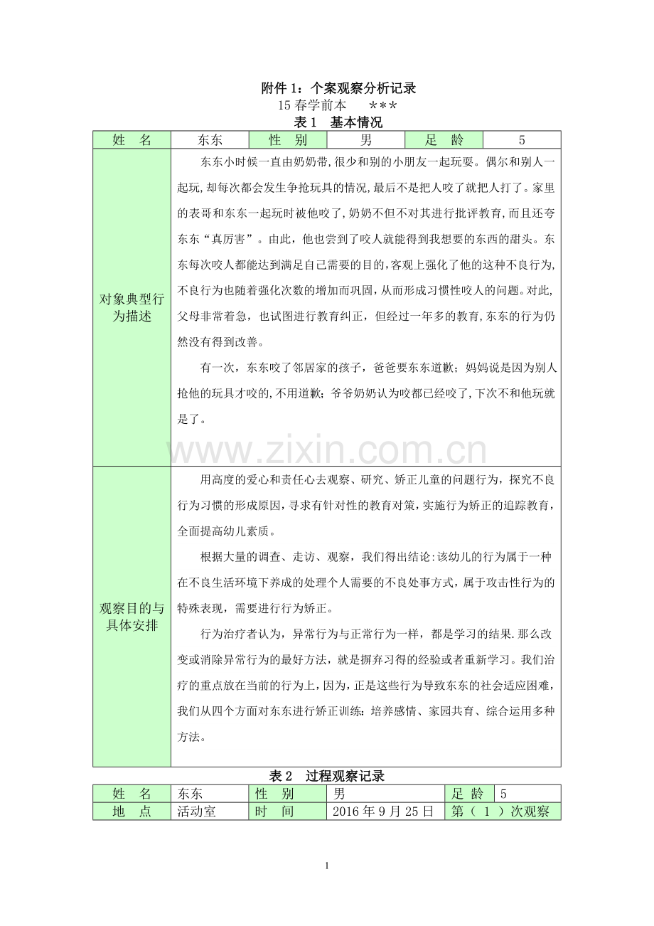 电大学前教育本-保教实习-个案观察分析记录-附件1.doc_第1页