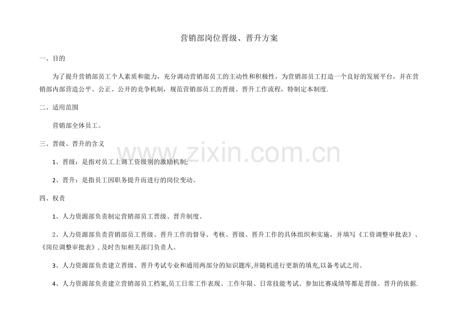 营销部岗位晋级晋升方案.docx_第1页