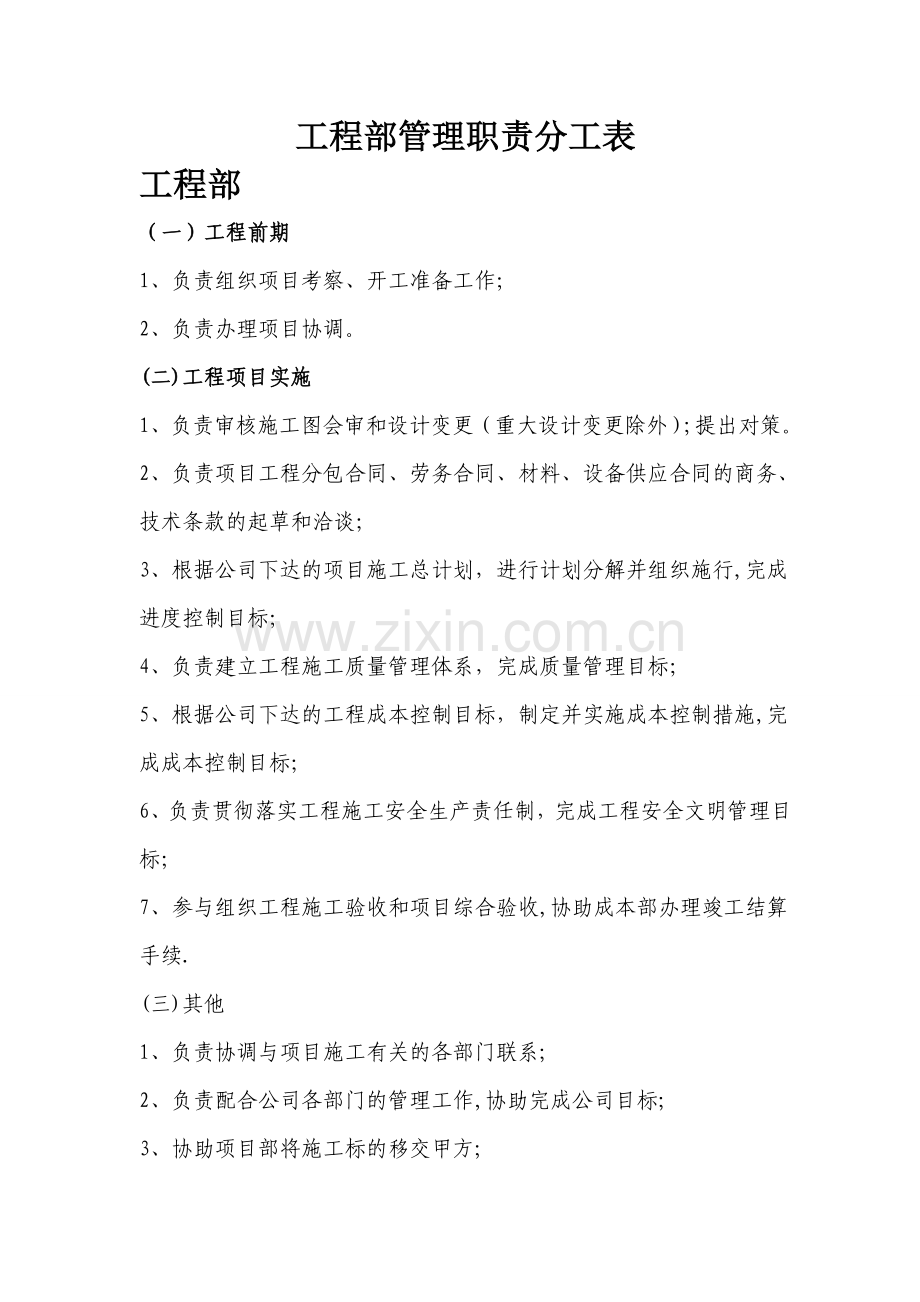 工程部管理职责分工表.doc_第1页