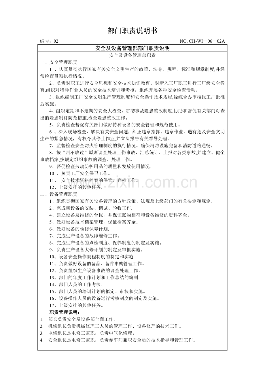 设备部部门岗位说明书.docx_第1页