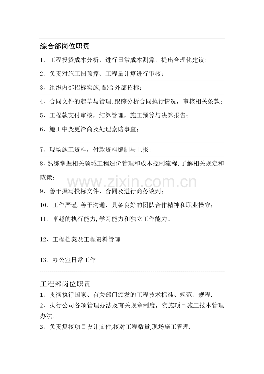 综合部-财务部-工程部岗位职责.docx_第1页