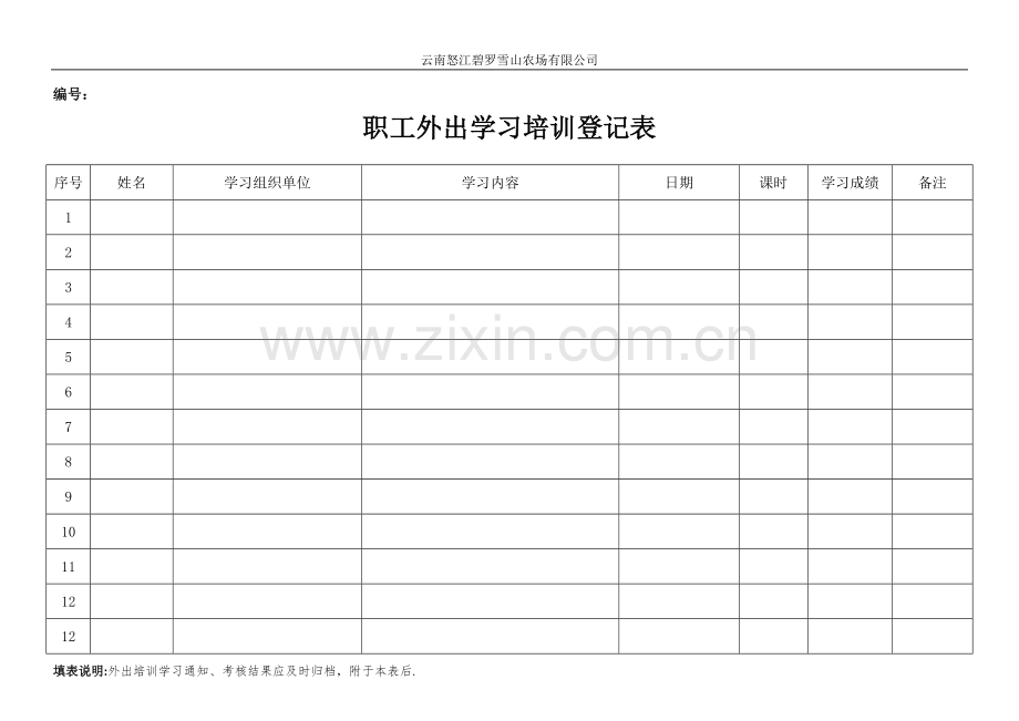 职工外出学习培训登记表.doc_第1页
