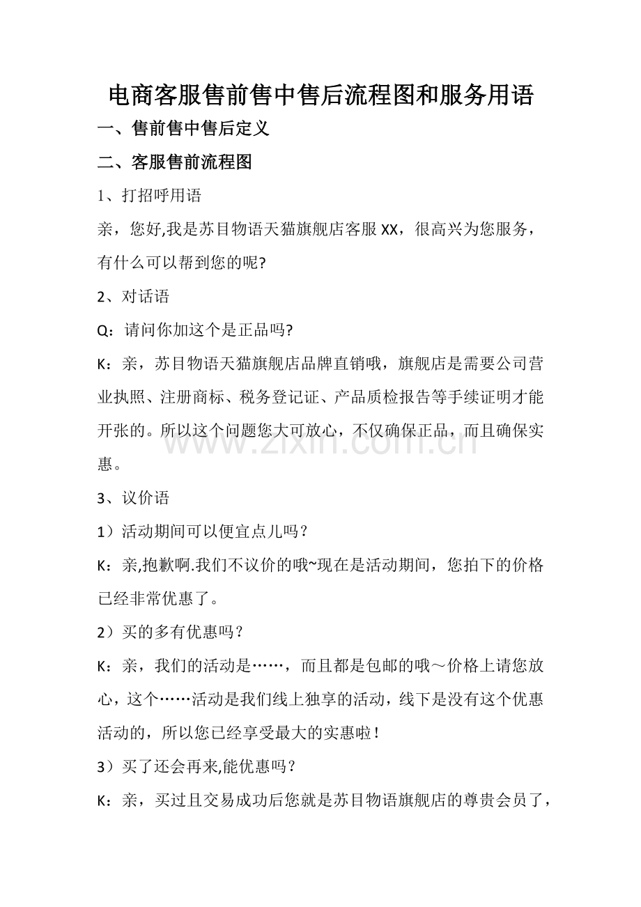 电商客服售前售中售后流程图和服务用语1.docx_第1页