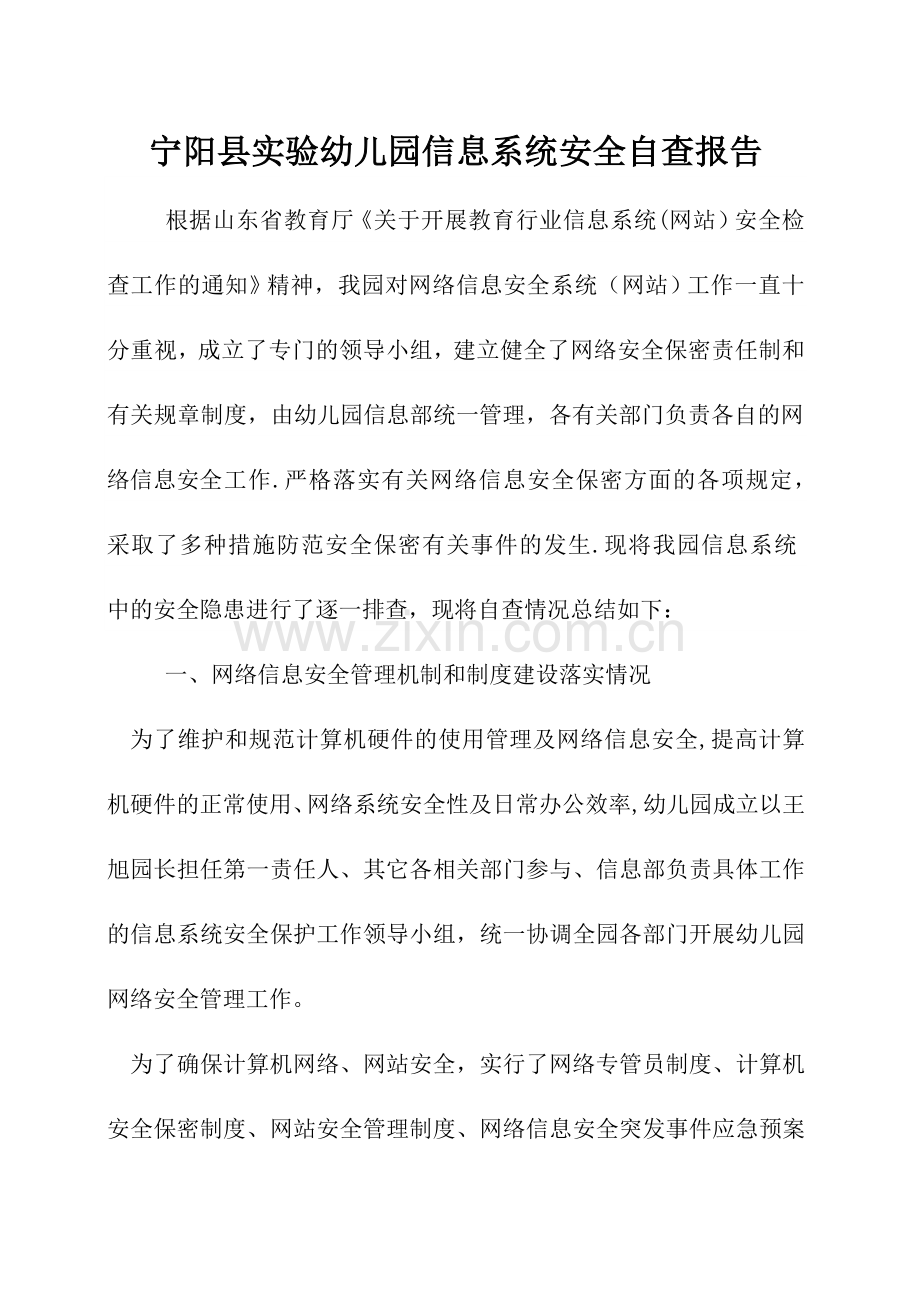 幼儿园网络安全自查报告.doc_第1页