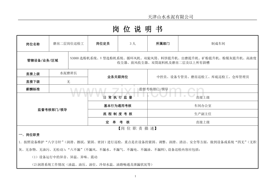 磨房二层以上巡检工岗位说明书.doc_第1页