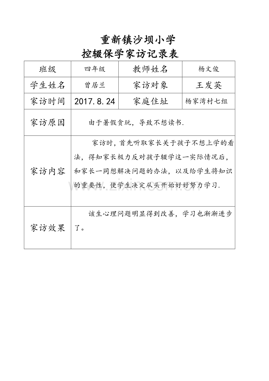 控辍保学家访记录表.doc_第1页