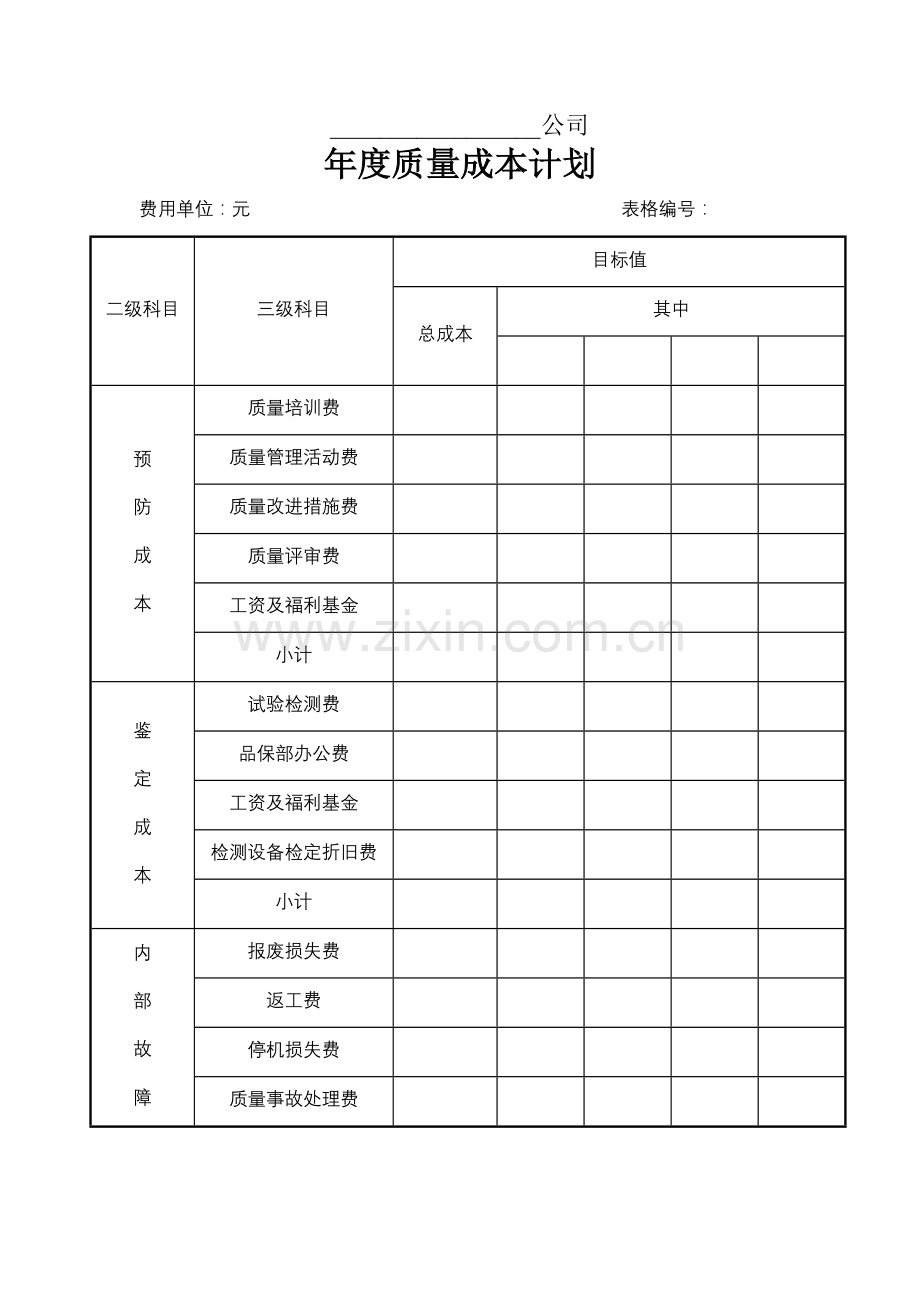 年度质量成本计划表.doc_第1页