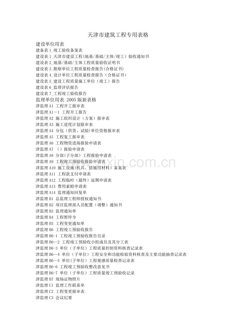 天津市建筑工程专用表格名称.doc_第1页