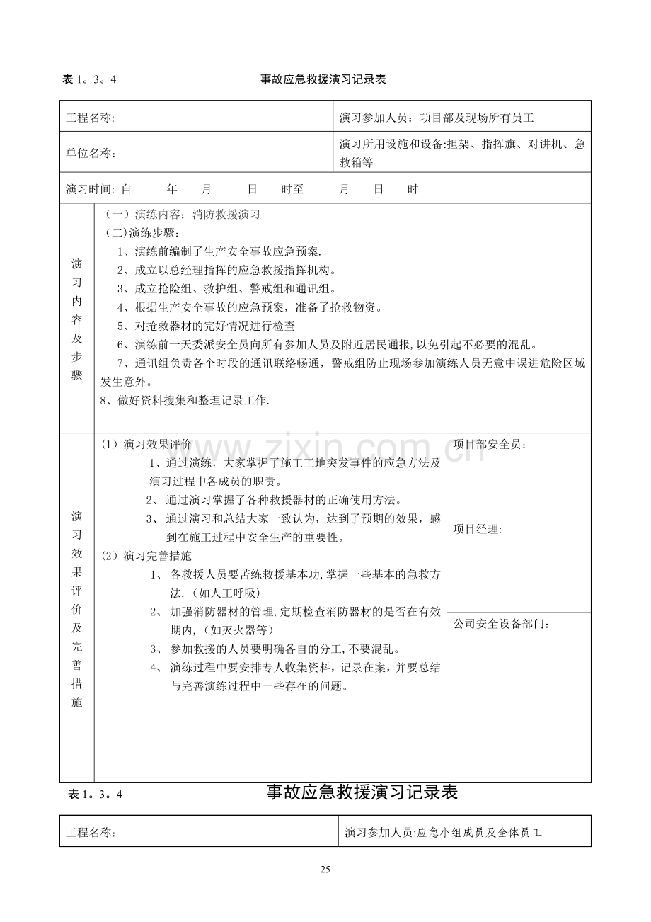 事故应急救援演习记录表.docx_第1页