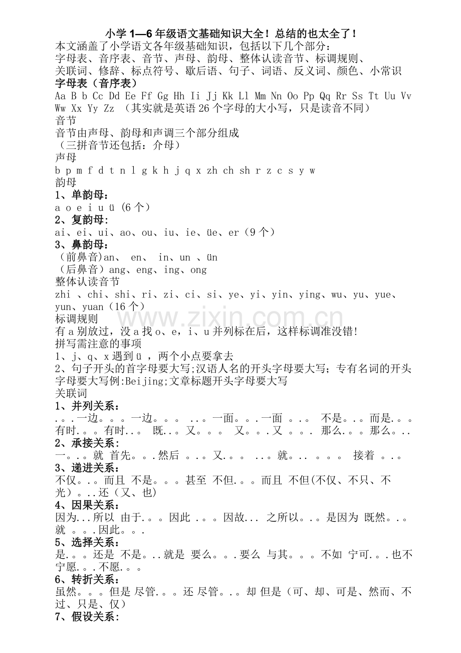 小学1-6年级语文基础知识大全!总结的也太全了!.doc_第1页