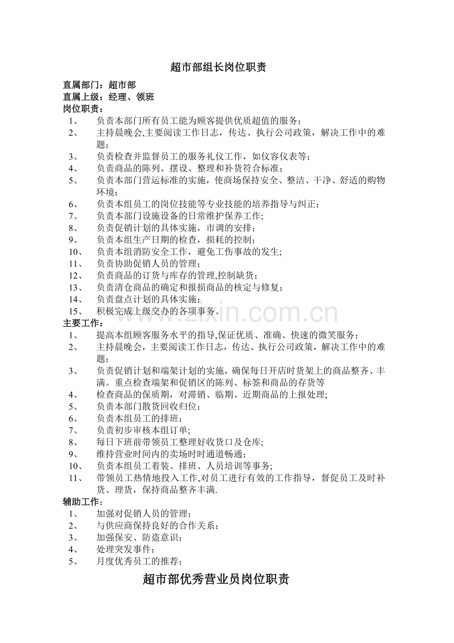 永辉超市部组长、优秀员工岗位职责.doc_第1页