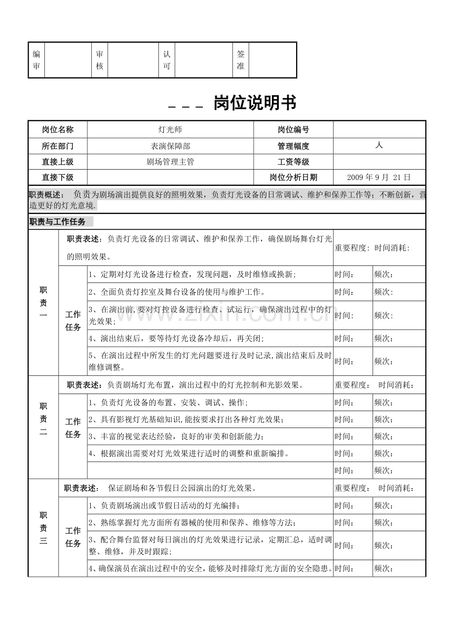 灯光师岗位说明书.doc_第1页